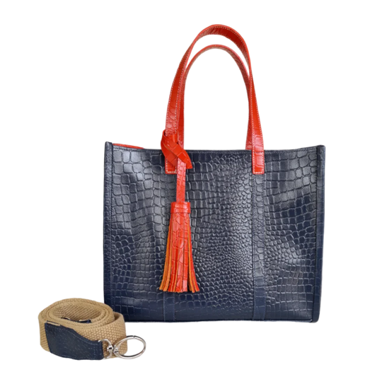 Greta Damenledertasche, dunkelblaue Reptilleder