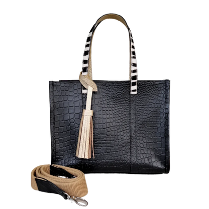 Greta Reptil Schwarz Leder Damen Handtasche