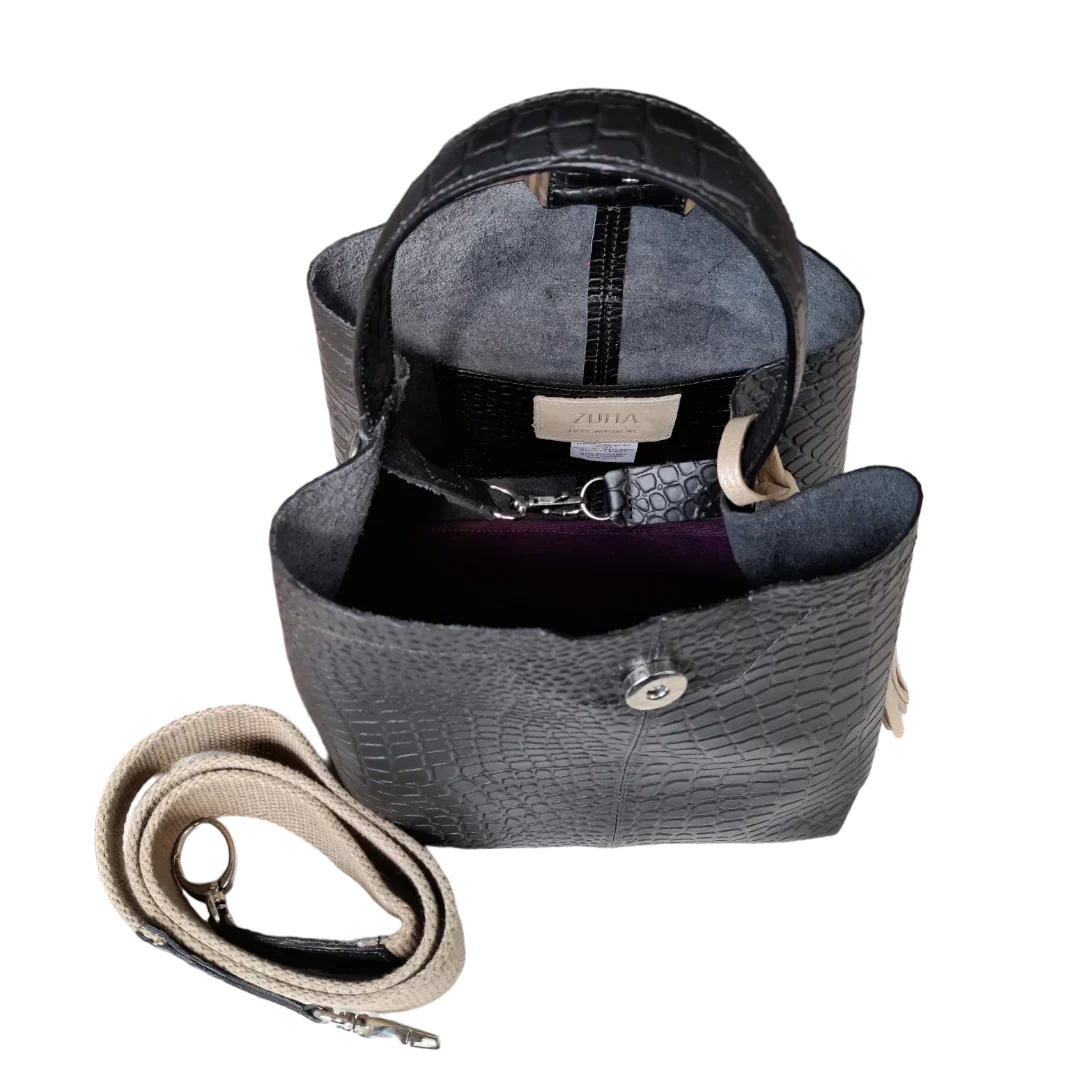 Lucia Reptil schwarz kleine Lederhandtasche für Frauen