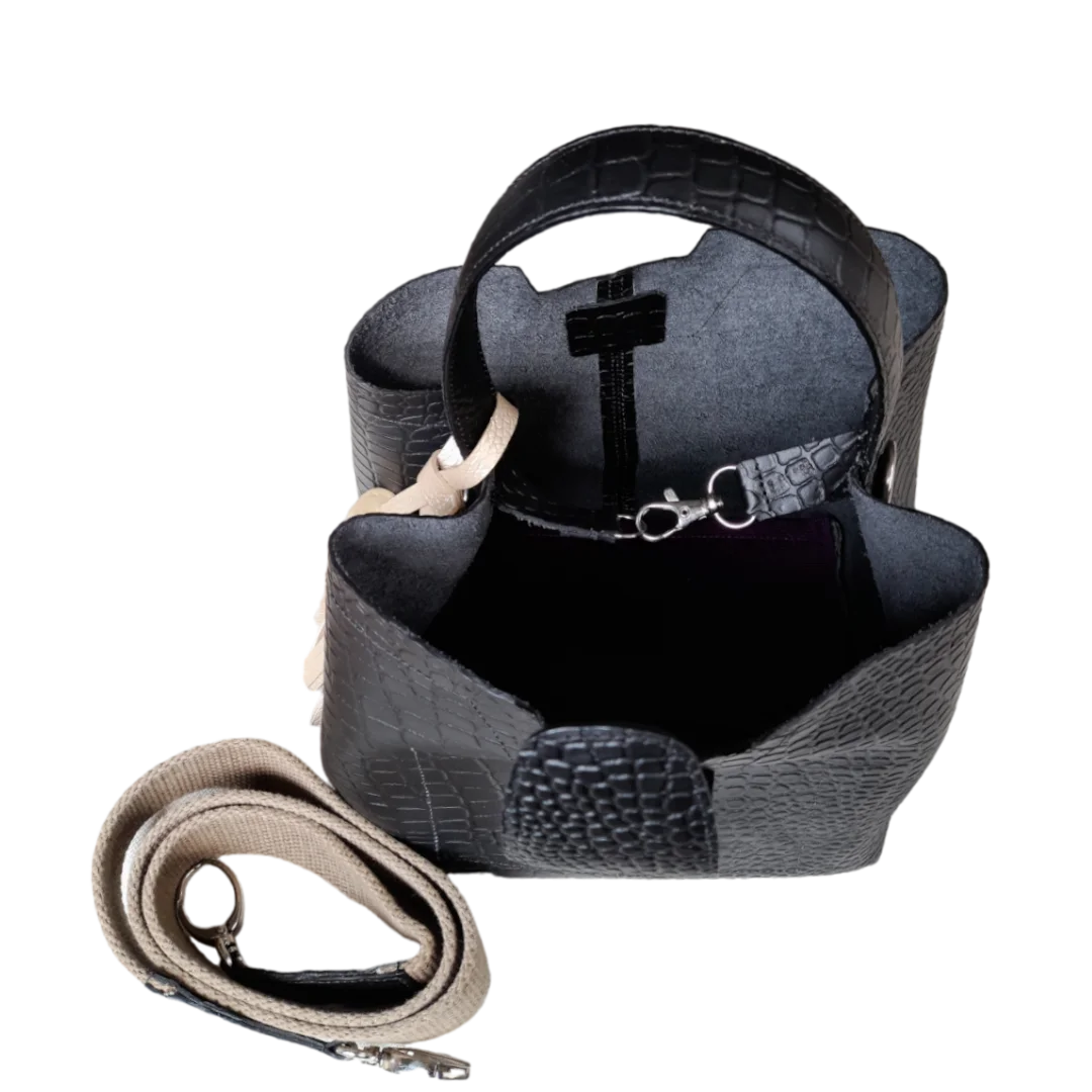 Lucia Reptil schwarz kleine Lederhandtasche für Frauen