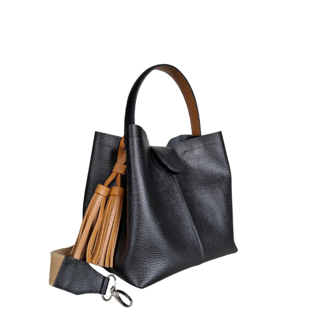 Lucia kleine Lederhandtasche für Frauen, schwarz