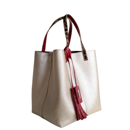 Giulia Anaconda Damenledertasche in Gold-Zinn