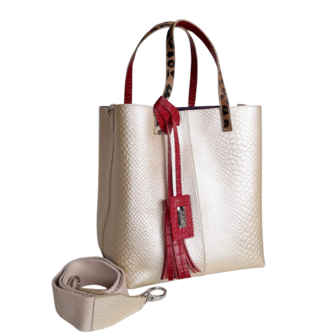 Giulia Anaconda Damenledertasche in Gold-Zinn
