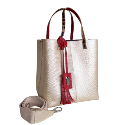 Giulia Anaconda Damenledertasche in Gold-Zinn