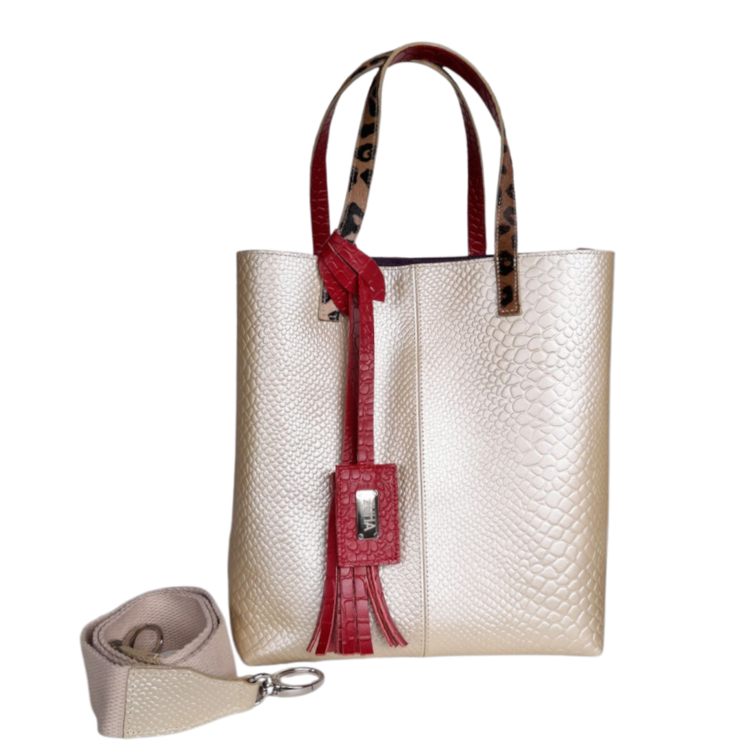 Giulia Anaconda Damenledertasche in Gold-Zinn