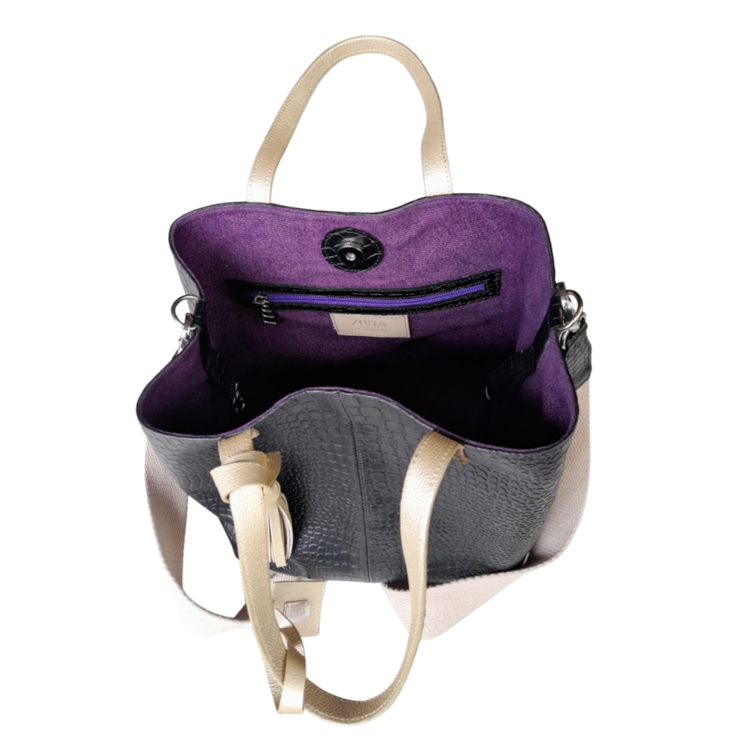 Giulia Reptil schwarze Lederhandtasche für Frauen