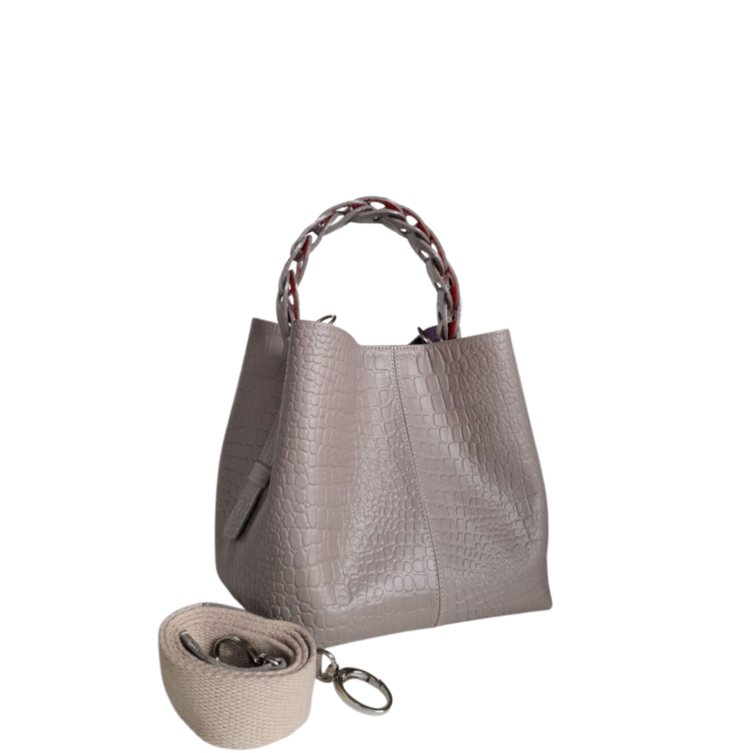 Kleine Lederhandtasche für Frauen Simona Reptil Taupe