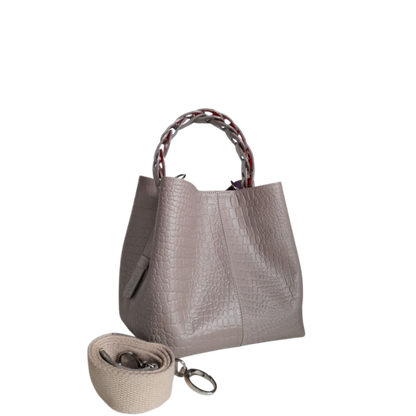 Kleine Lederhandtasche für Frauen Simona Reptil Taupe