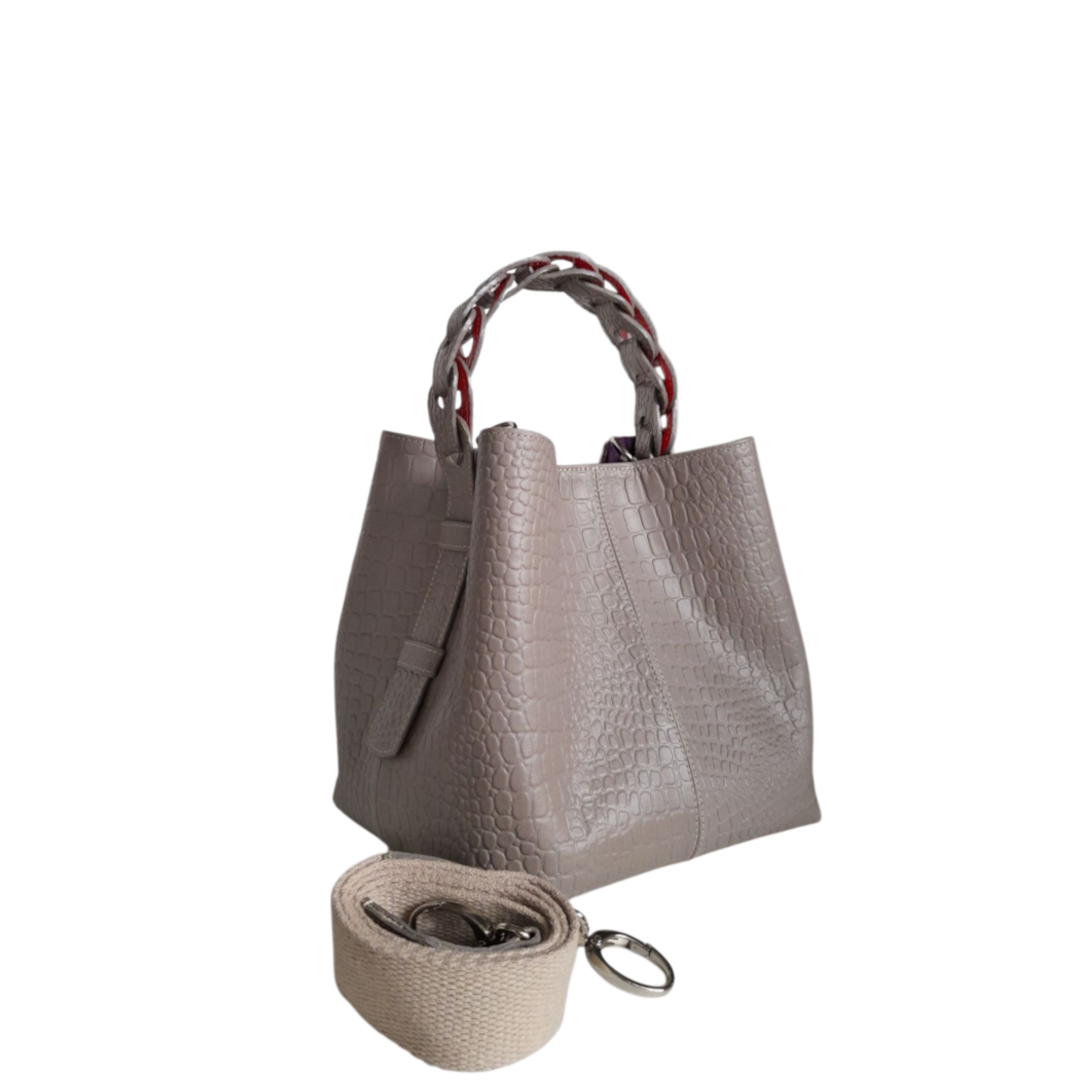 Kleine Lederhandtasche für Frauen Simona Reptil Taupe