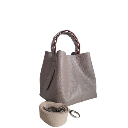 Kleine Lederhandtasche für Frauen Simona Reptil Taupe