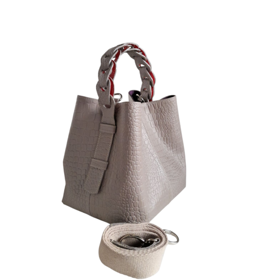 Kleine Lederhandtasche für Frauen Simona Reptil Taupe