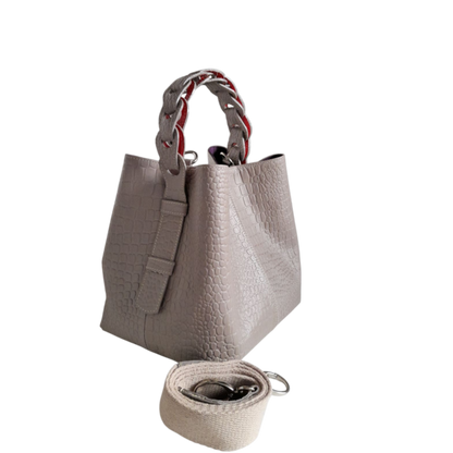 Kleine Lederhandtasche für Frauen Simona Reptil Taupe