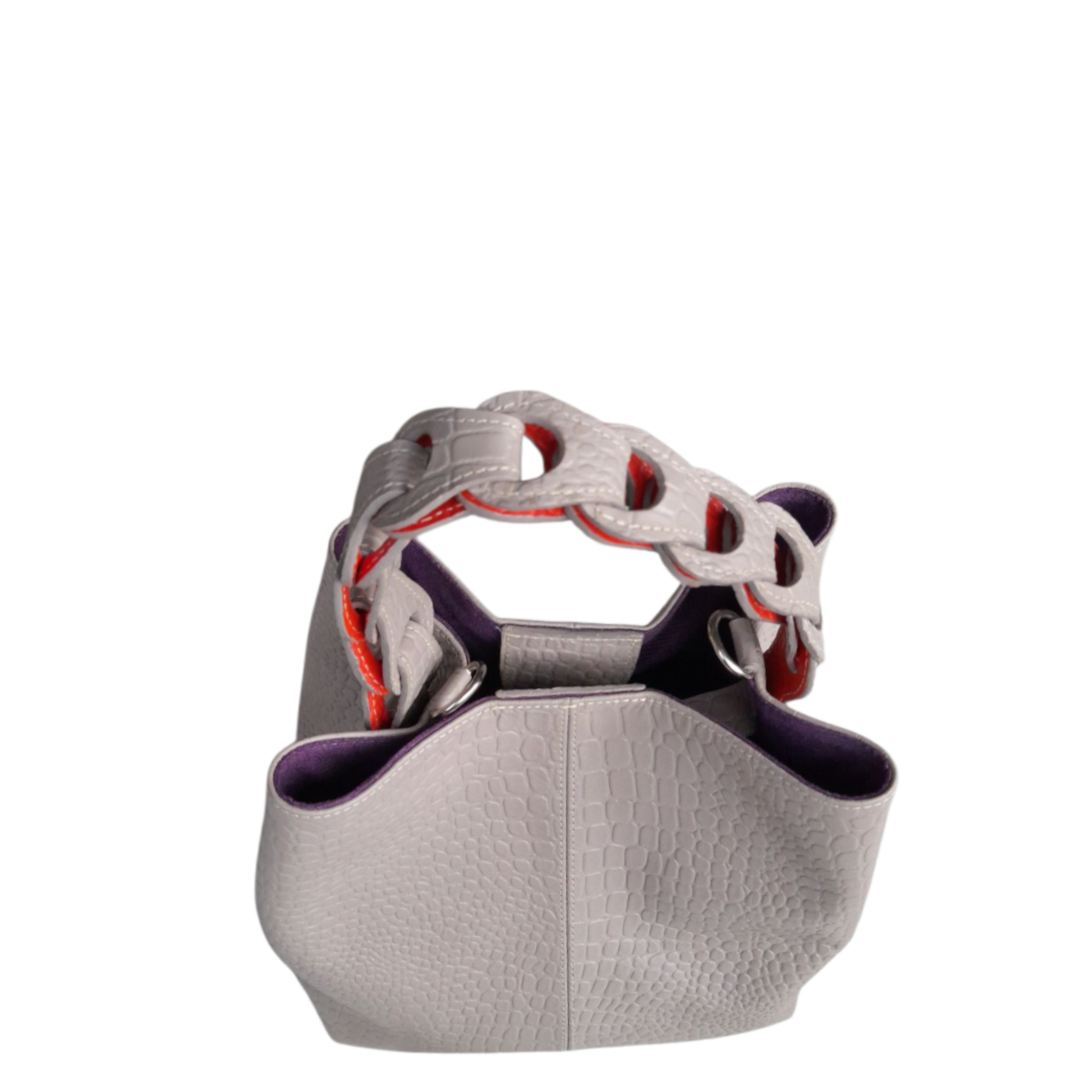 Kleine Lederhandtasche für Frauen Simona Reptil Taupe