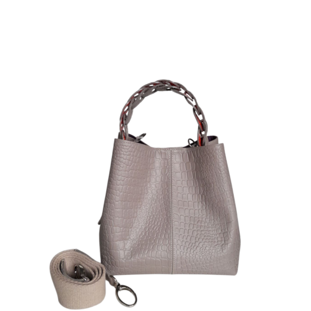 Kleine Lederhandtasche für Frauen Simona Reptil Taupe