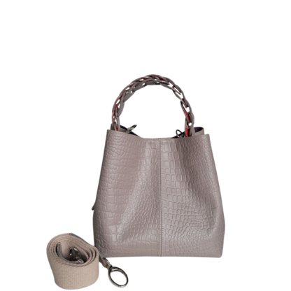 Kleine Lederhandtasche für Frauen Simona Reptil Taupe