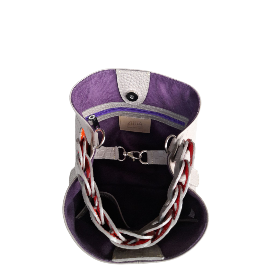 Kleine Lederhandtasche für Frauen Simona Reptil Taupe