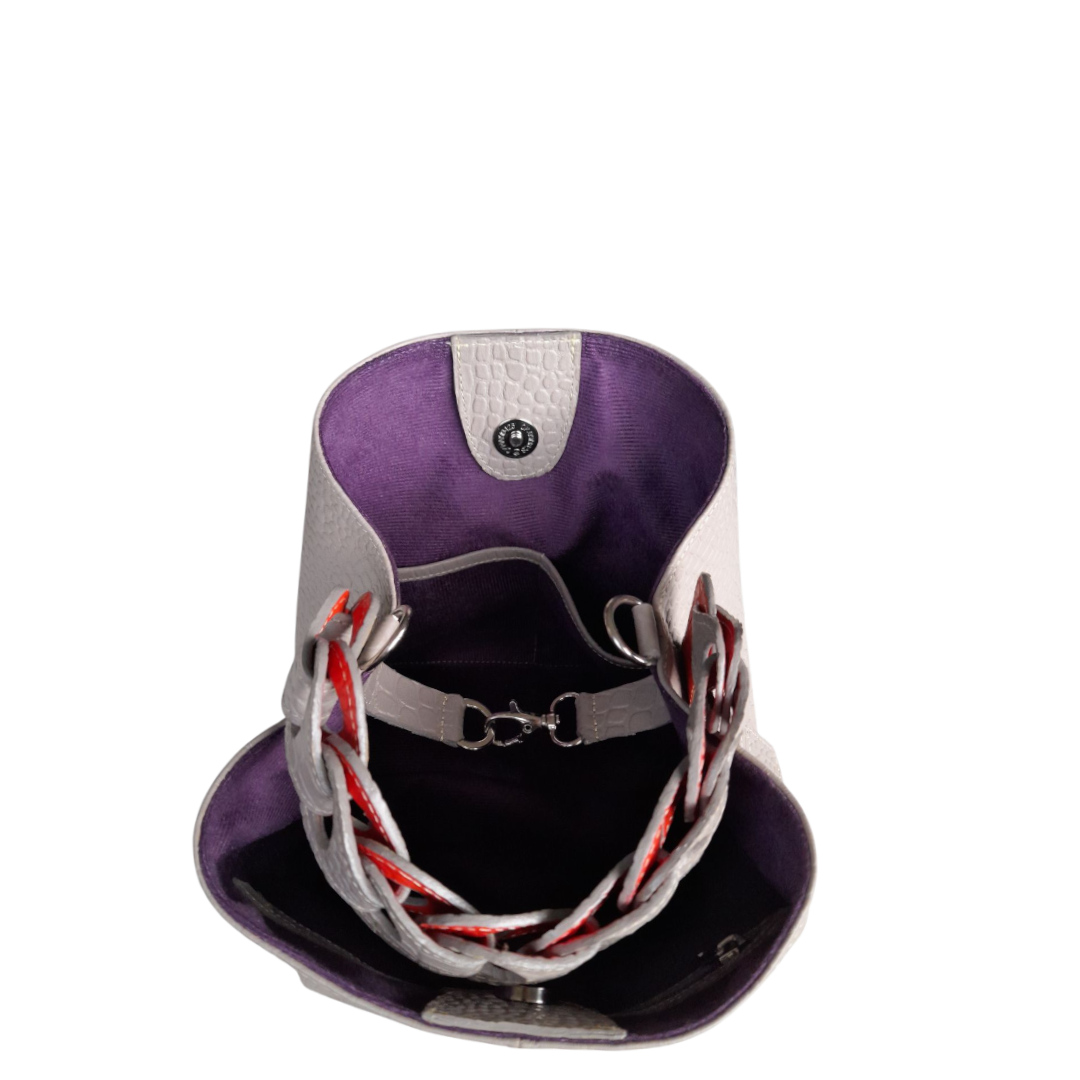 Kleine Lederhandtasche für Frauen Simona Reptil Taupe