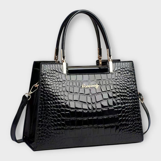 Olivia – Glänzende Handtasche mit Krokodilmuster