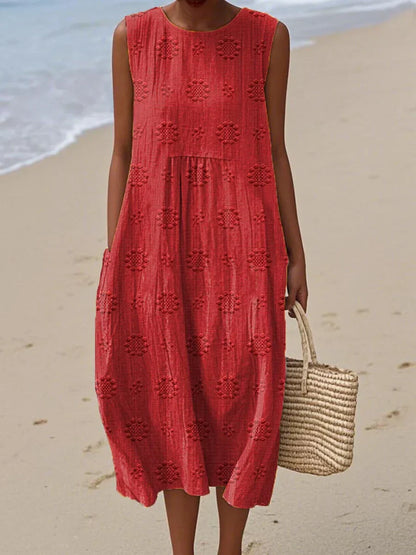 ARIANNA|SOMMERKLEID AUS BAUMWOLLE MIT BESTICKTER TASCHE