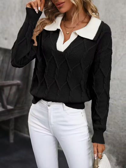 Mahalia™ | Strickpullover mit Kragen und Zopfmuster