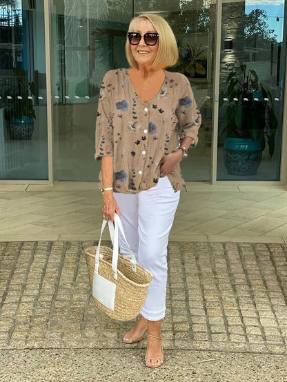 Barbara™ | Baumwoll- und Leinen-Blusenshirt