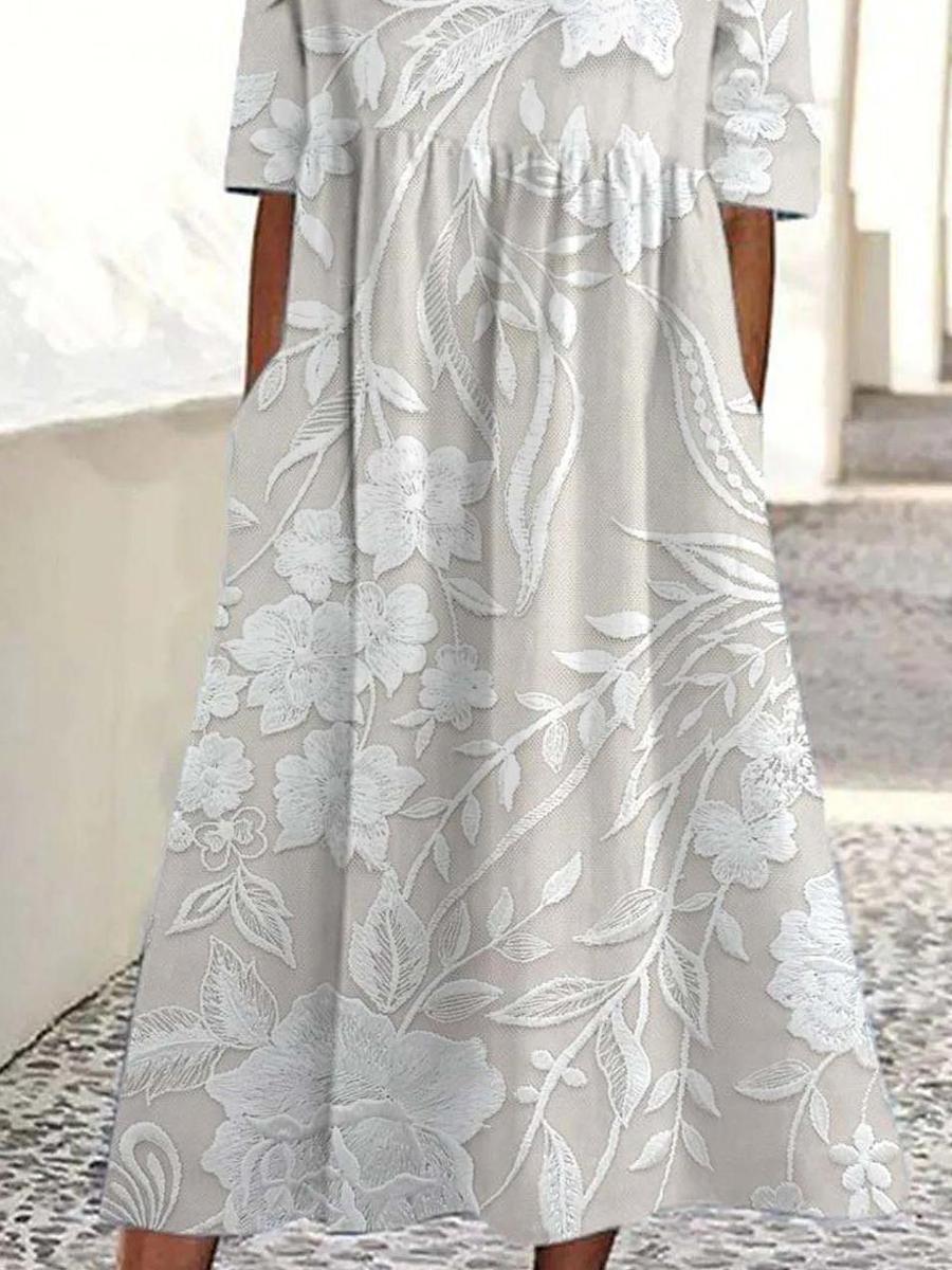 Dovie - Zeitloses Langes Blumenkleid mit 3/4-Ärmeln