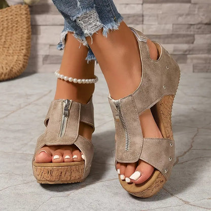 HANNA - Stylische Retro-Wedgesandalen mit Reißverschluss