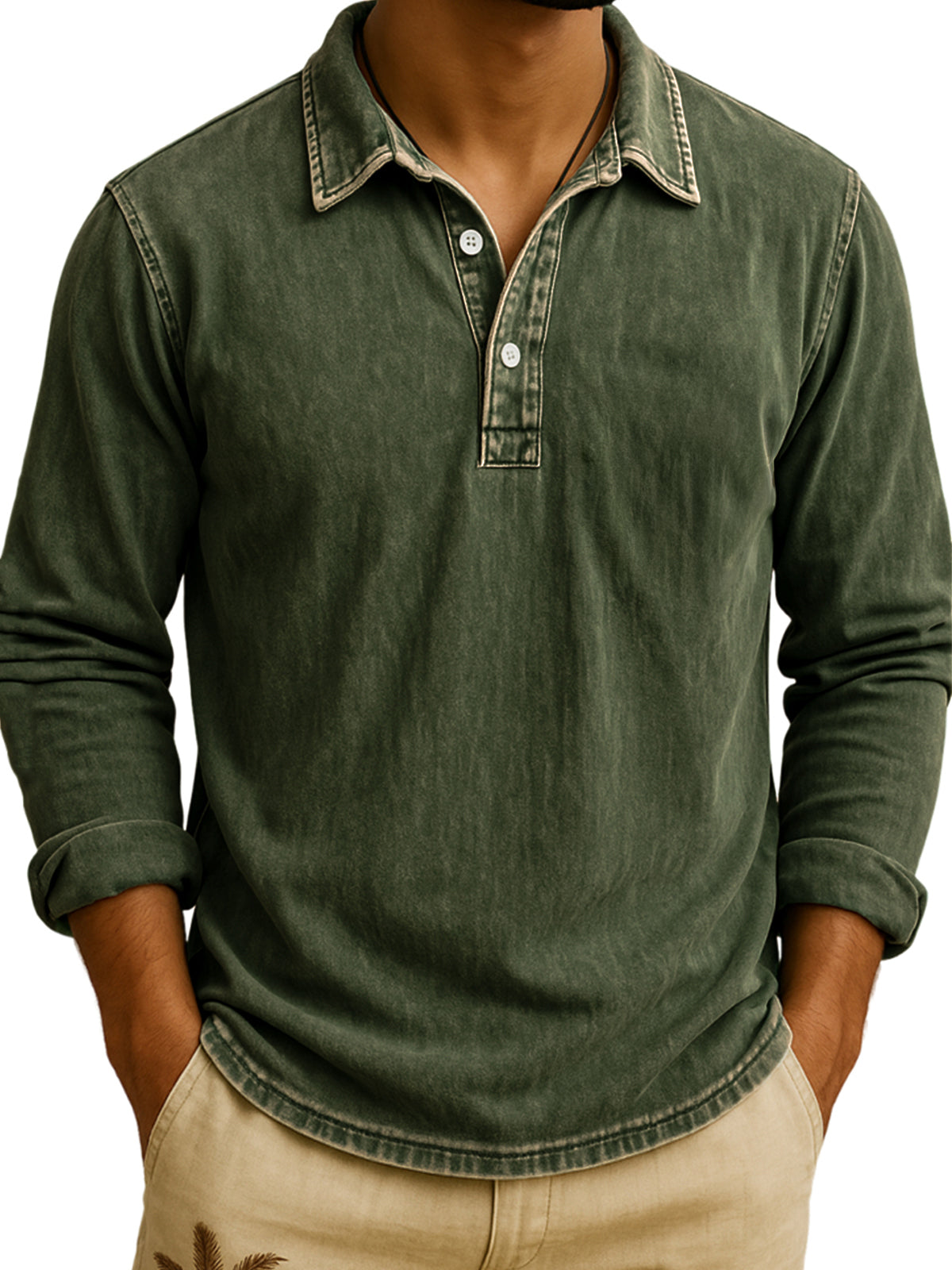 DANIEL PORTLAND™ – Langarm-Poloshirt im Vintage-Waschlook