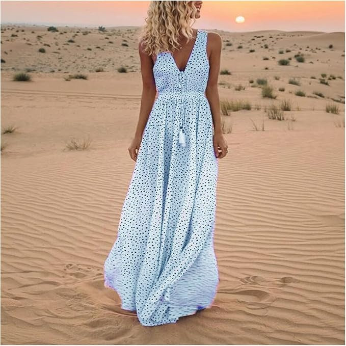 Ismena - Boho Polka Dot Maxi Kleid