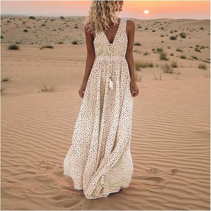 Ismena - Boho Polka Dot Maxi Kleid