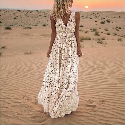 Ismena - Boho Polka Dot Maxi Kleid