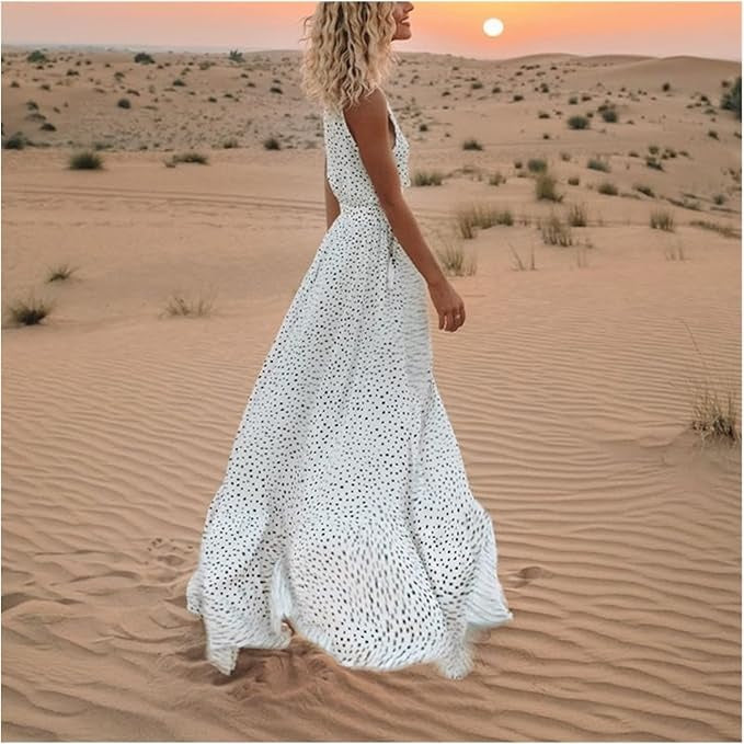 Ismena - Boho Polka Dot Maxi Kleid