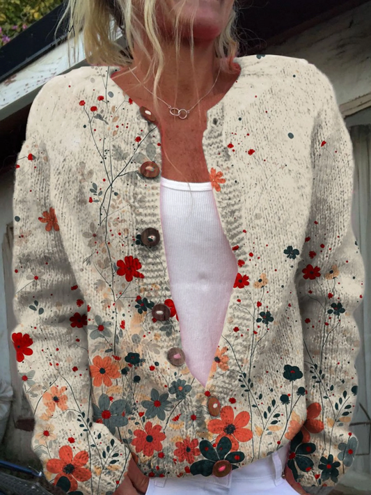 Strickjacke mit Vintage-Blumenmuster und Knopfleiste