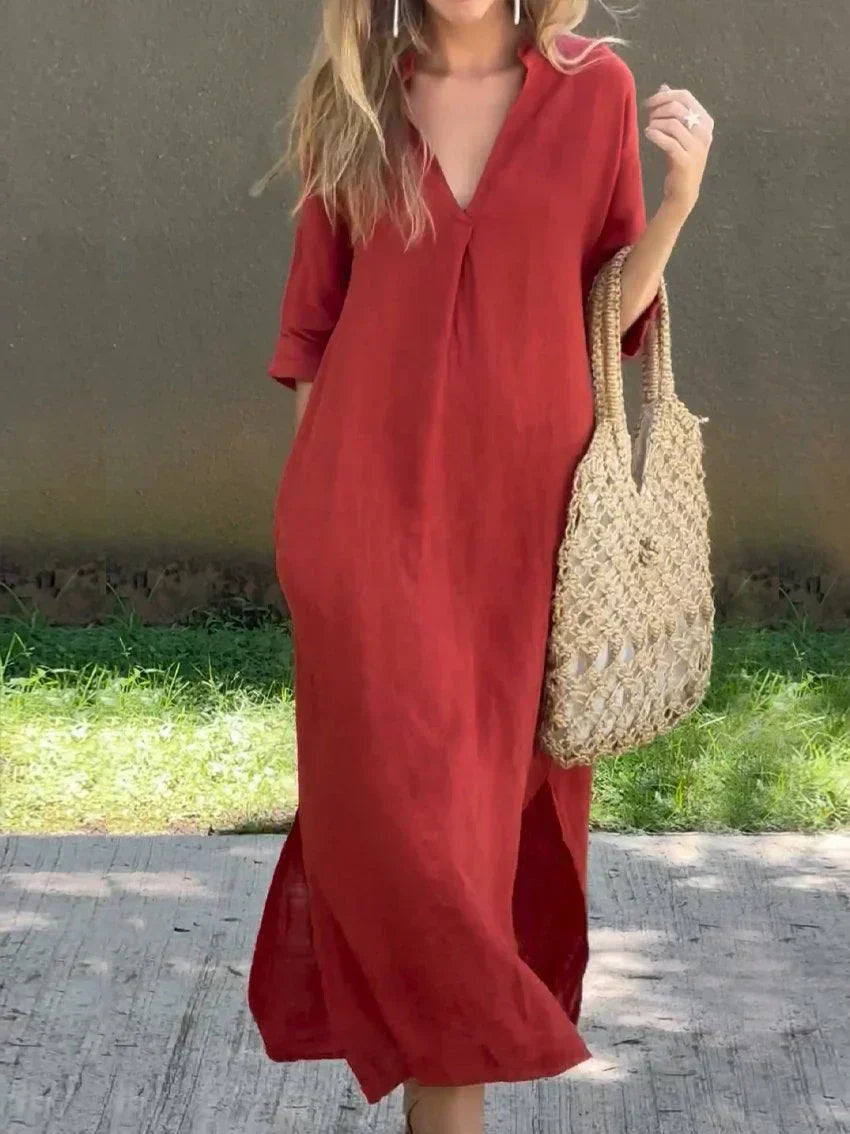 Alexa - Schickes V-Ausschnitt Sommer-Maxi-Kleid
