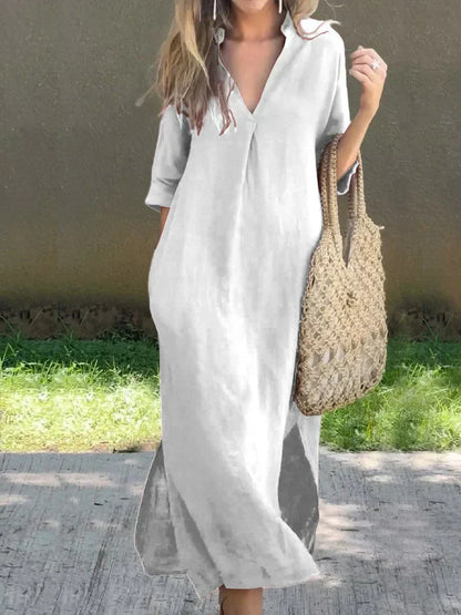 Alexa - Schickes V-Ausschnitt Sommer-Maxi-Kleid