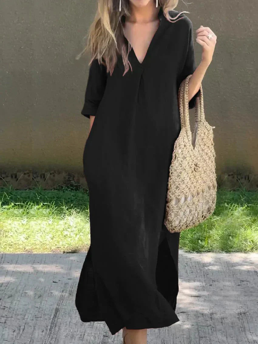 Alexa - Schickes V-Ausschnitt Sommer-Maxi-Kleid