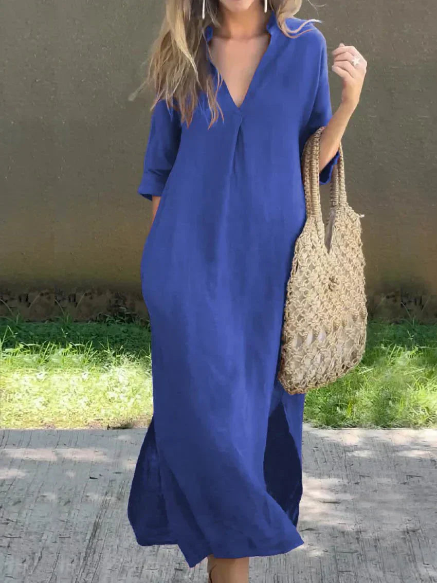 Alexa - Schickes V-Ausschnitt Sommer-Maxi-Kleid