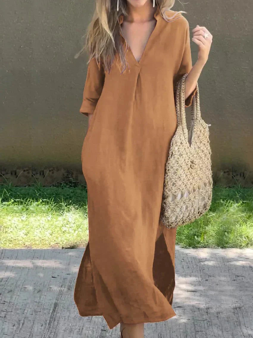 Alexa - Schickes V-Ausschnitt Sommer-Maxi-Kleid