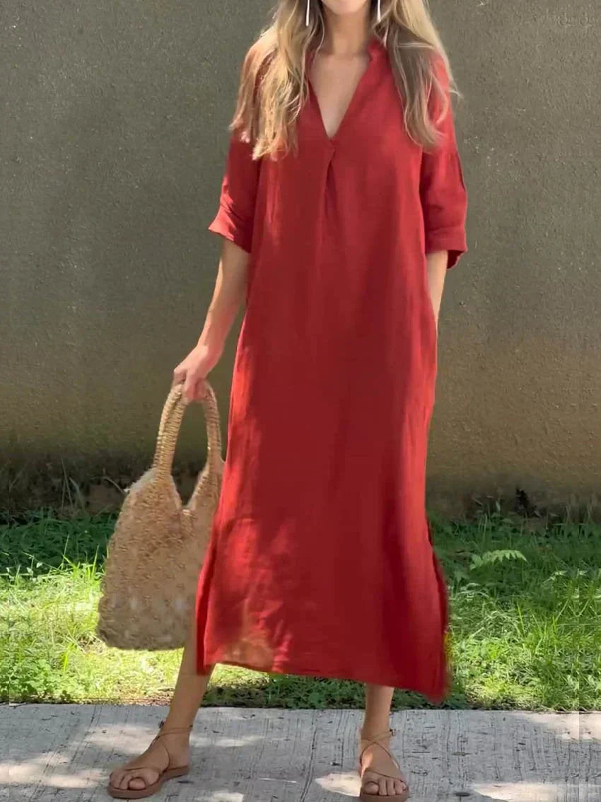 Alexa - Schickes V-Ausschnitt Sommer-Maxi-Kleid