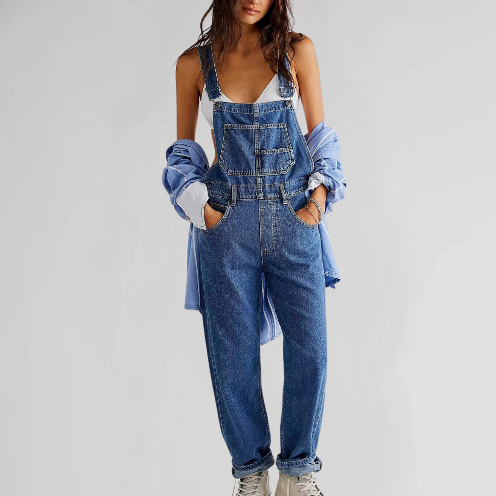 THARAH | Damen-latzhose aus denim mit cross-back-design