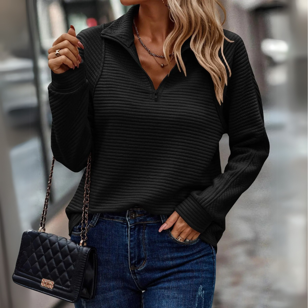 Suzanne | Halb-Reißverschluss Detaillierter Pullover