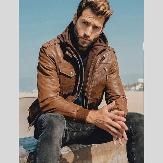 Louie | Lederjacke mit abnehmbarer Kapuze