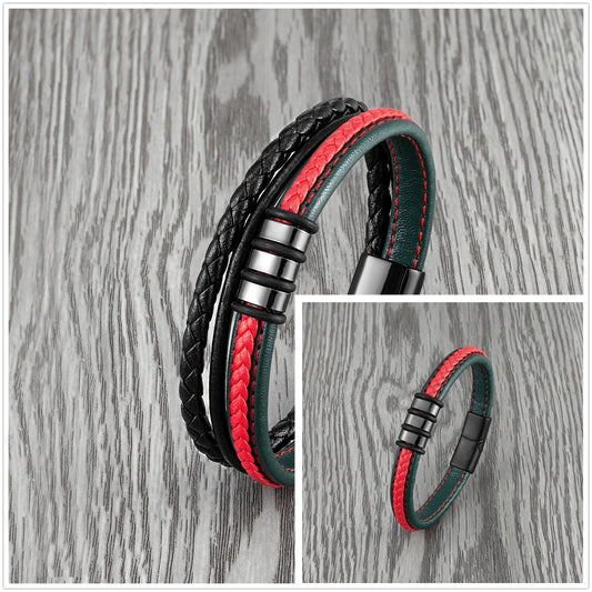 Lutetia Interlocking Couple Bracelet – 316L Stainless Steel & Leather Rope Classic Unisex