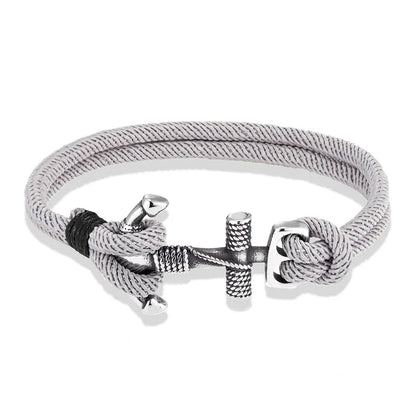 Nautilus Anchor Rope Bracelet – Double Strand Nautical Survival Style with Stainless Steel Navy Buckle, Waterproof Design for Men