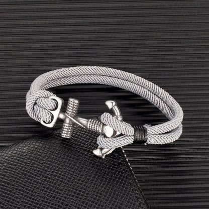 Nautilus Anchor Rope Bracelet – Double Strand Nautical Survival Style with Stainless Steel Navy Buckle, Waterproof Design for Men