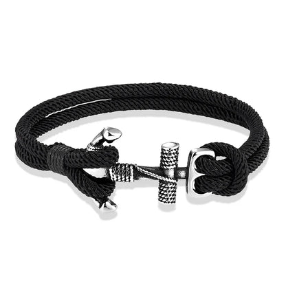 Nautilus Anchor Rope Bracelet – Double Strand Nautical Survival Style with Stainless Steel Navy Buckle, Waterproof Design for Men