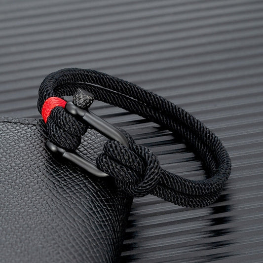 Rope Herren-Armband aus schwarzem Edelstahl – Überlebensarmband in U-Form für Outdoor- und Rettungseinsätze