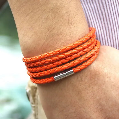 Leather Link Nero Bracelet – Black Retro Wrap Bracelet for Men with 5 Laps, Sporty Chain Link Style and Fashionable Leather Design