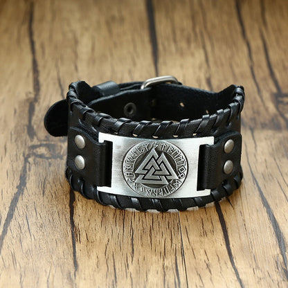 Viking Leder-Wickelarmband für Herren – Rock-Punk-Stil mit Kompass-Anhänger, verstellbare Länge, stylischer Armschmuck