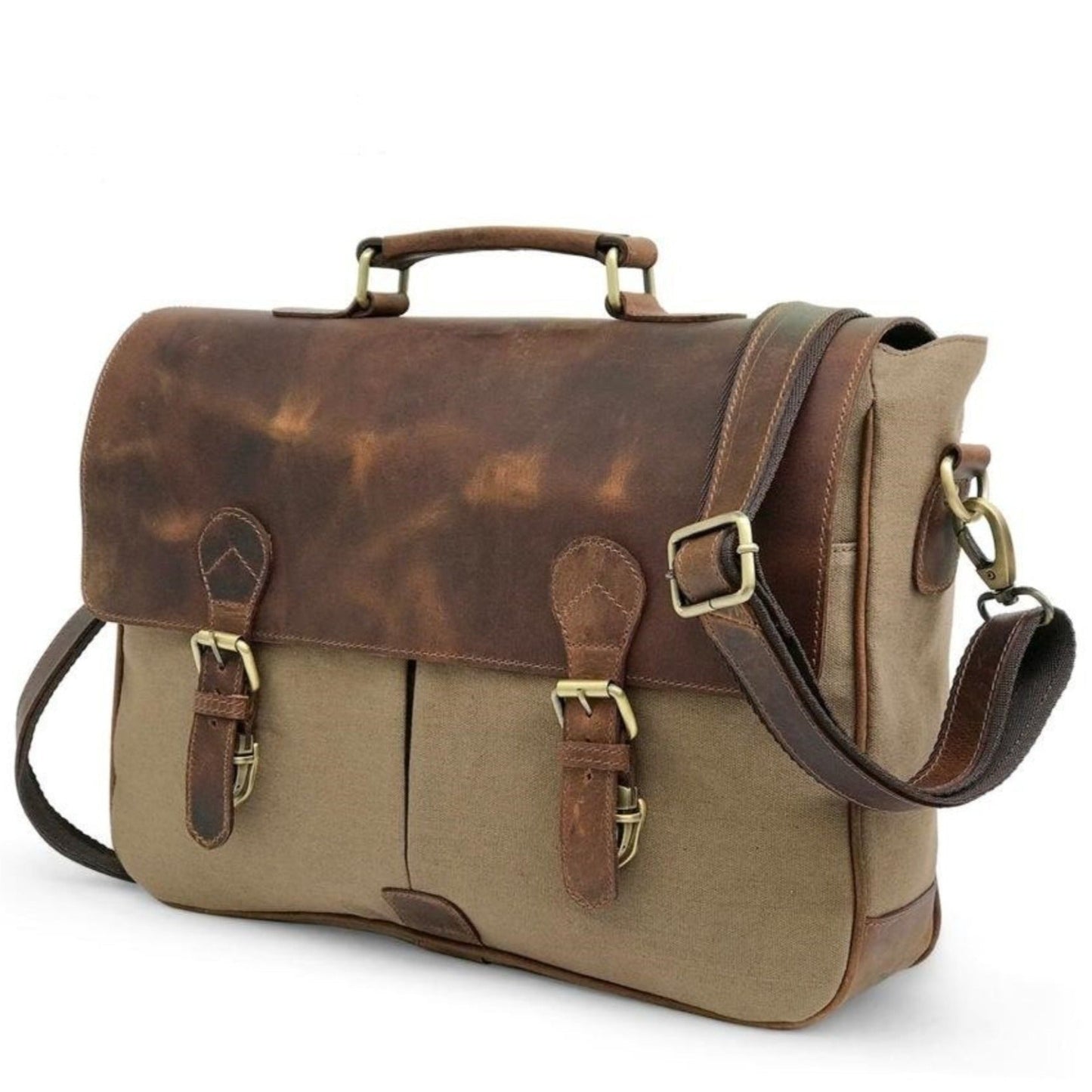 Canvas Hunter Braune Leder Laptop Tasche